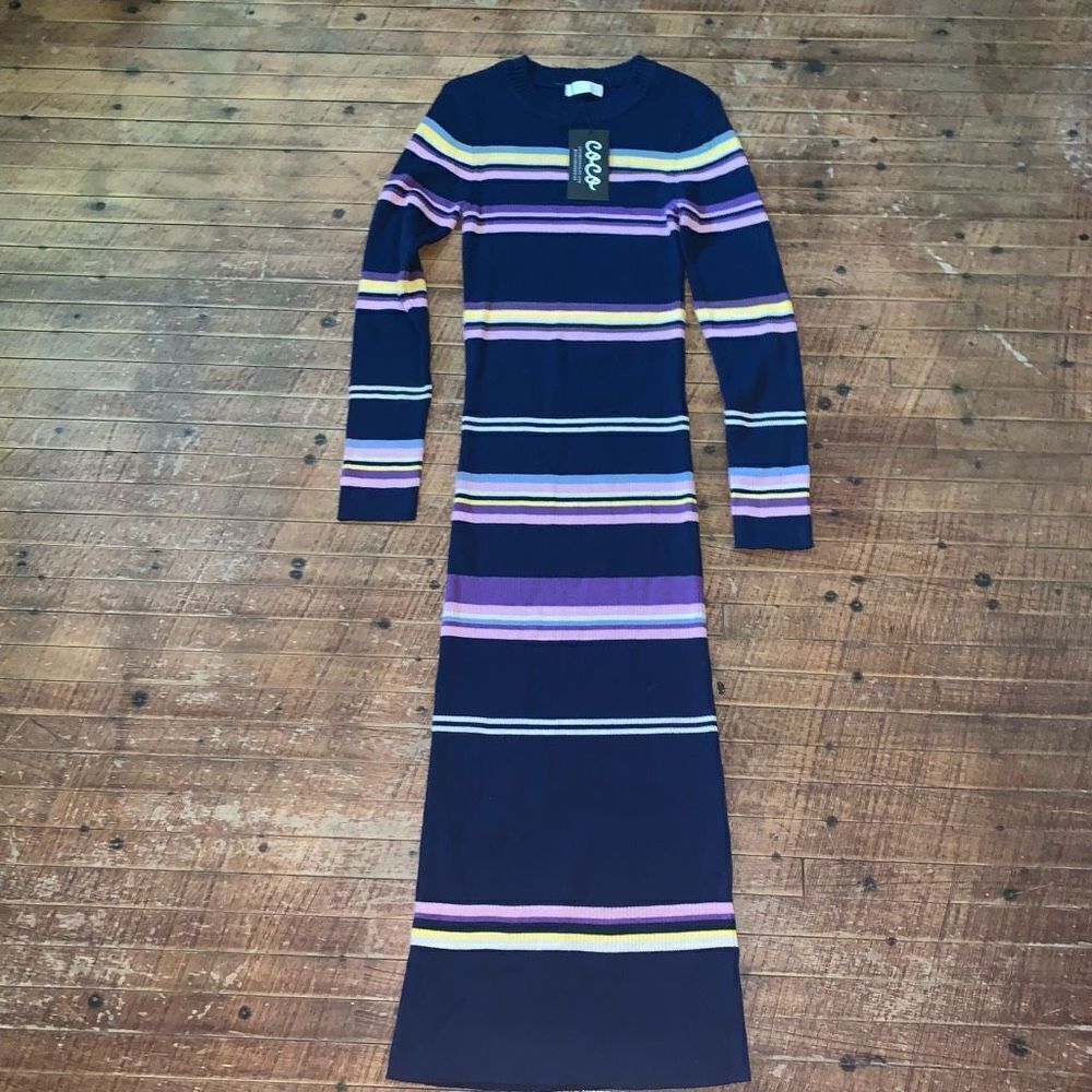 All:Row boutique rainbow navy ribbed S Betsey long dress